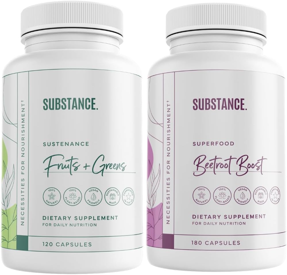 STOF. Bundel: Nature's Sustenance Daily Fruits & Veggies (120 Capsules) + Beetwortel Boost (180 Capsules) - Natural Energy Boost & All Wellness - US Made, Vegan-Friendly