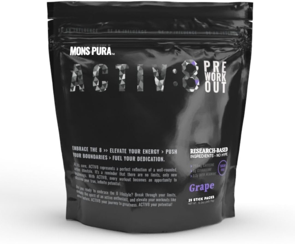 Activ8 Grape Pre-Workout 25 Power-Packed Servers 250mg Cafeïne