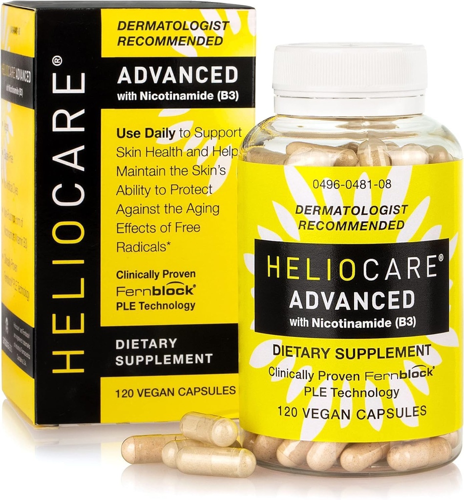 He-lioc-a-re Adv-ANC-ed Niacin B3 Supplement: Fernblock PLE Extract 240mg per portie - Ondersteunt huidcelgezondheid W/Antioxidant Rich Vitamine B3 Niacin 500 mg - 120 Vegan Capsules