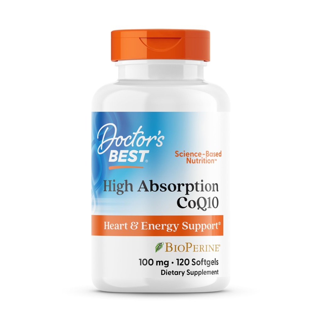 Dokter's Beste Hoge Absorptie CoQ10 met BioPerine, Glutenvrij, Natuurlijk Gefermenteerd, Hart Gezondheid, Energieproductie, 100 mg, 120 Tel.