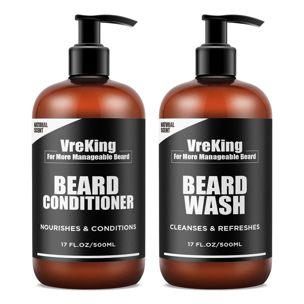 Heren baard Wash en baard Conditioner Bundle Set voor mannen, gezicht en baard Shampoo en Conditioner Set voor mannen met / Biotine gezicht haargroei formule roos, Giften voor mannen, 500ml*2
