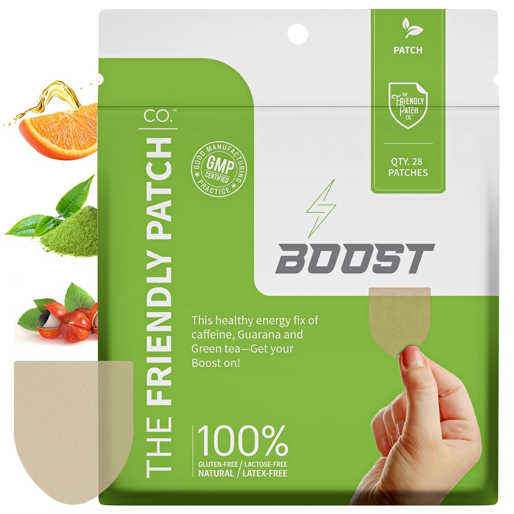 The Friendly Patch Boost Energy Patch - 28 Day Supply - Energy & Focus Patches, Cafeine, Guarana - Clarity & Energy - Plant-Powered, Focus - Wellness Patches