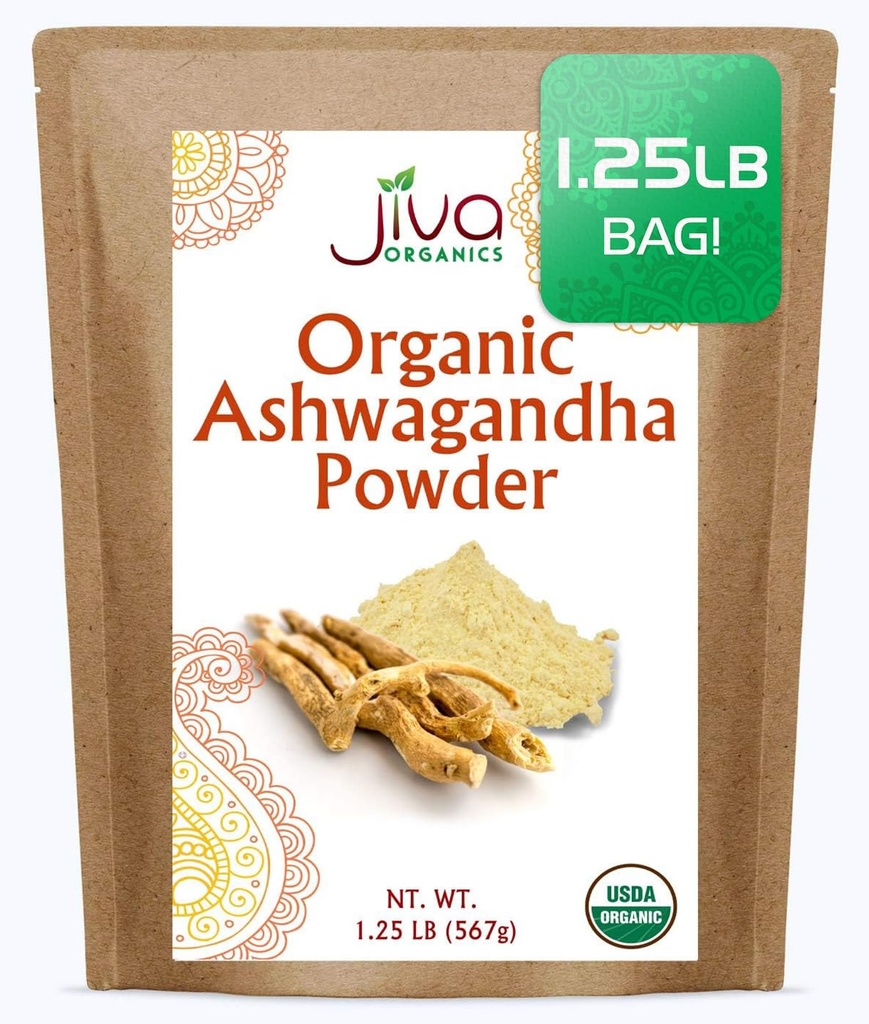 Jiva Organics Ashwagandha Root Powder 1.25 Pound (20oz) - Glutenvrij, Indian Ginseng, Raw, Pure, Non-GMO, Lab Tested Ayurvedic Indian Powder