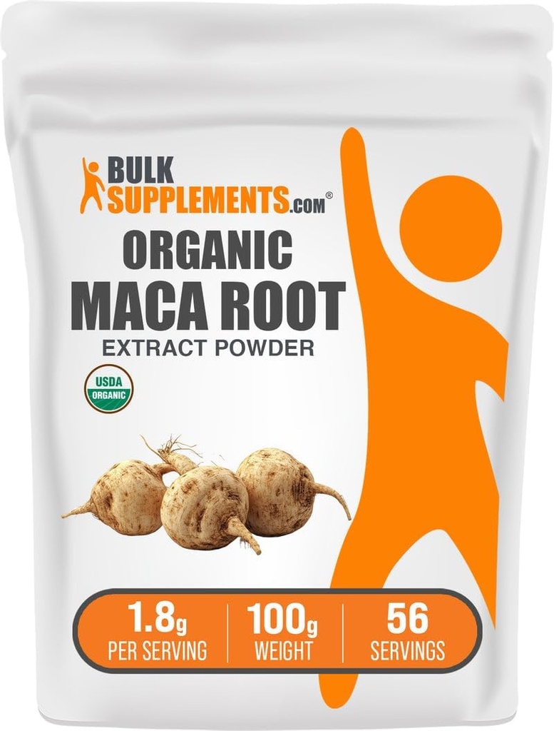 BulkSupplements.com Biologische Maca Root Extract Poeder - Biologische Maca Poeder, Voedingssupplement - Vegan & Glutenvrij, 1,8 g per portie, 100 g (3,5 oz) (pakket van 1)
