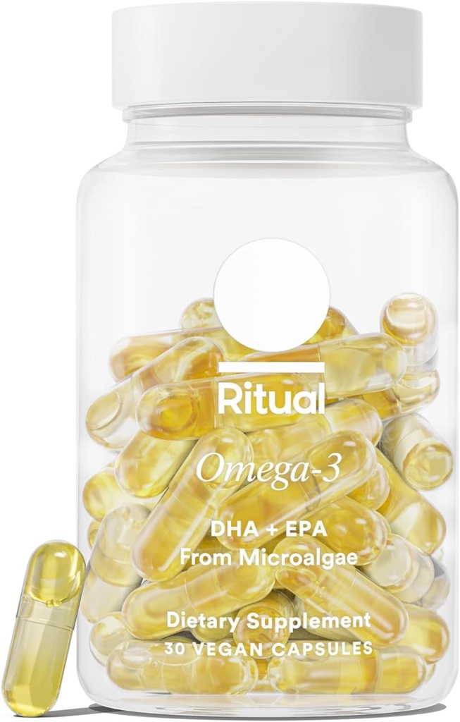 Ritual Omega 3 - Vegan - Science-Backed Dose of DHA & EPA Fatty Acids in 2:1 Ratio, Bio available, Brain and Heart Health Support, Minimal Burp-Back, Sustainablely Sourced Microalgen, 30 Day Supply