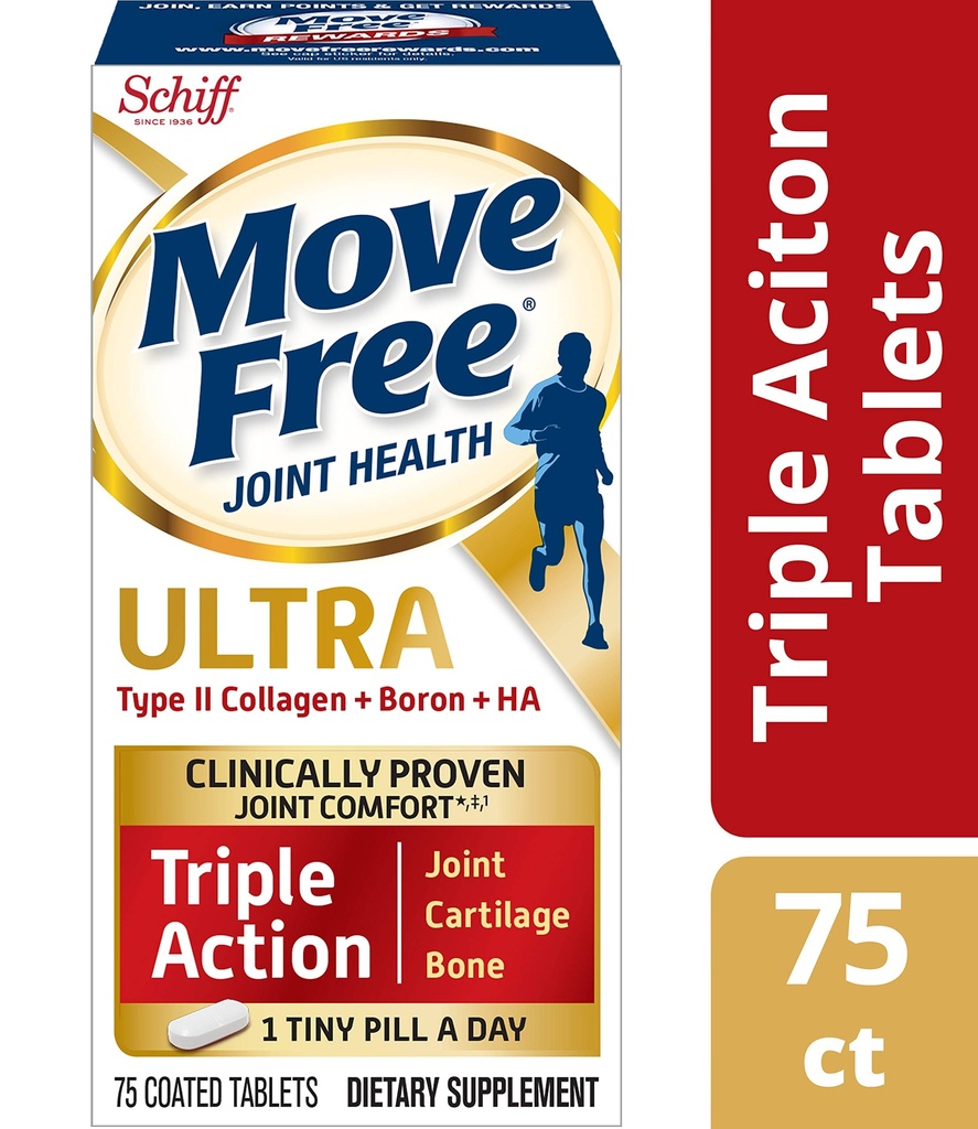 Beweeg Free Type II Collagen, Boron & HA Ultra Triple Action Tablets, Beweeg Free (75 Tel in een fles) 1 ea (verpakking van 3)