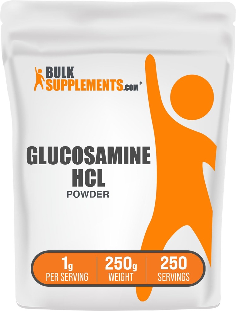 BulkSupplements.com Poudre de glucosamine HCl - Supplément de glucosamine, Supplément de soutien conjoint - Sans gluten, 1g par portion, 250g (8,8 oz) (paquet de 1)