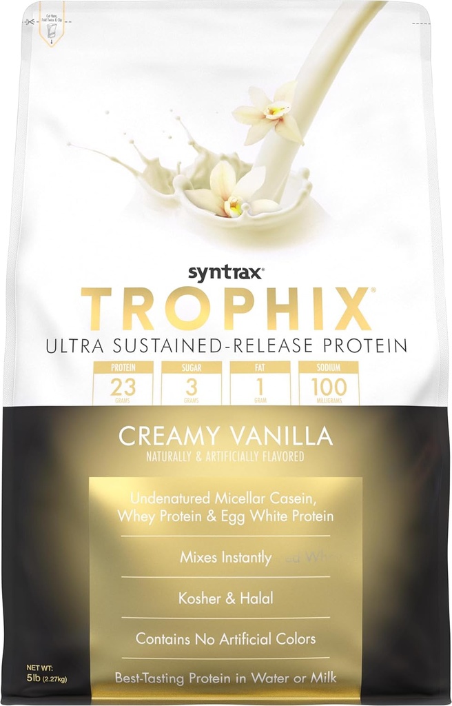 Syntrax Nutrition Trophix, Ultra Sustained-Release Protein Powder Blend, Romige Vanille 5 lbs, Real Vanilla Ben Specks