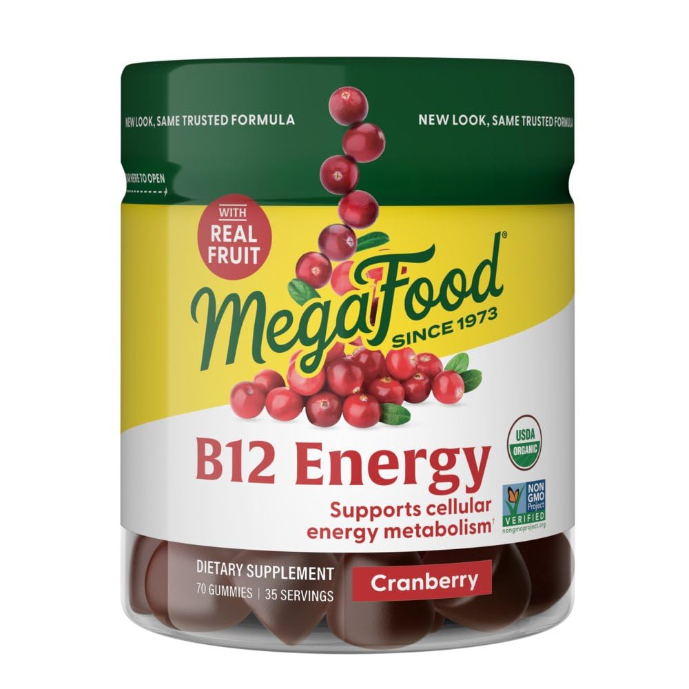 Megafood Vitamine B12 Énergie Gommies - Vegan - Avec des vitamines méthyl B12 pour soutenir la production d'énergie cellulaire - Cranberry - Supplément quotidien de vitamine B12 - USDA Organic - 70 Gommies, 35 portions