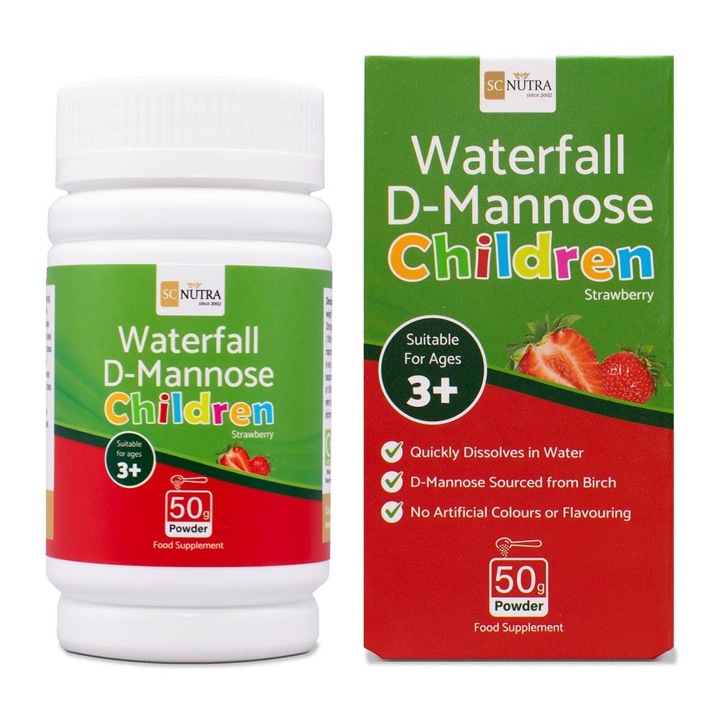 sc nutra Waterval D-Mannose Kinderen Aardbei - Kinderen D-Mannose Natuurlijk afkomstig uit Birch (Sweet Cures)