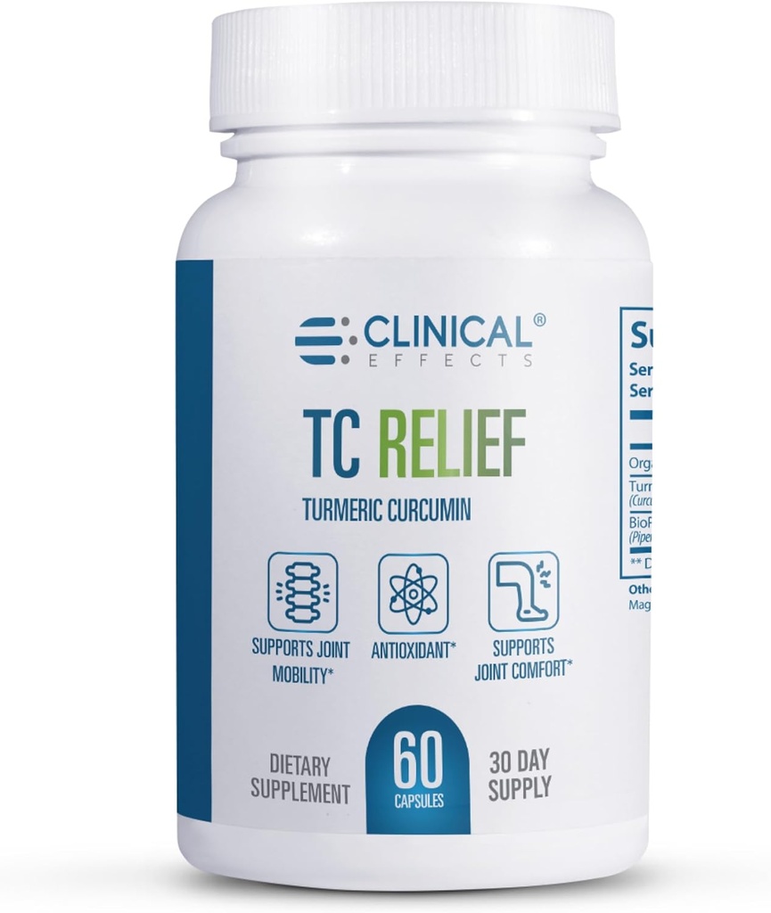 Klinische effecten TC Relief - Kurkuma met Bioperine Black Pepper - Joint Supplement for Comfort and Mobility - 60 Capsules