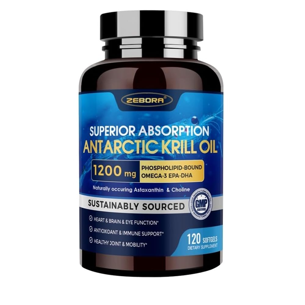 Krill Oil 1200 mg Omega 3 Supplement, Krill Oil Omega 3 met hoge Absorptie EPA, DHA, Astaxanthine & Fosfolipiden, ondersteunt hart- en gewrichtsgezondheid, geen visachtige afdronk - 120 Softgels (60 porties)