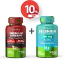 ORZAX Premium Ginseng 120 Capsules Vegatable et Sélénium 200 Mg 180 Capsules Vegatable, ensemble