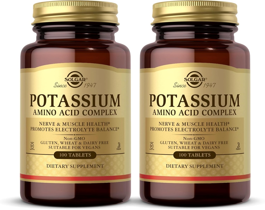 Solgar KaliumAminozuur Complex - 100 tabletten, Verpakking van 2 - Bevordert Electrolyte Balance - Non-GMO, Vegan, Glutenvrij, Zuivelvrij, Kosher - 200 TotaalDiensten