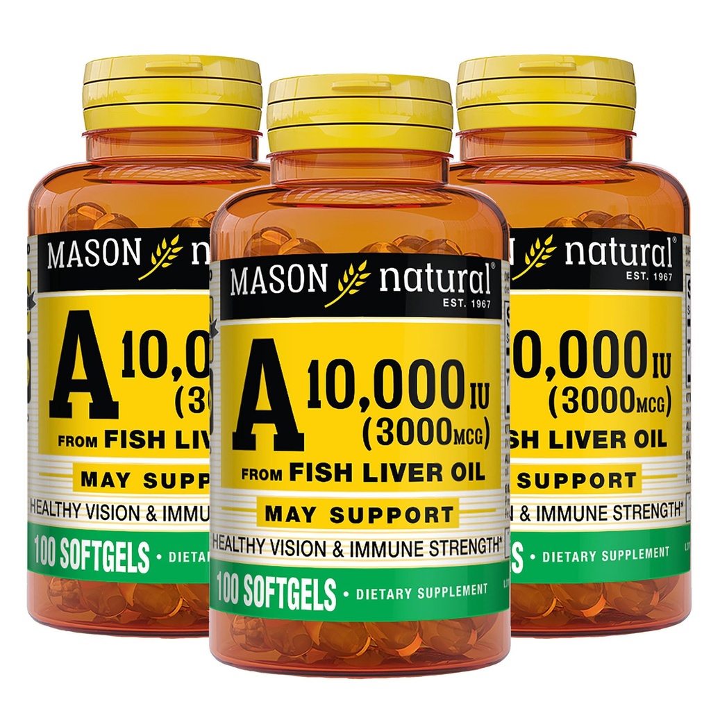 MASON NATUURLIJKE Vitamine A 3000 mcg (10.000 IE) uit visleverolie, ondersteunt Visie & Immune Health, 100 Softgels, Pack of 3