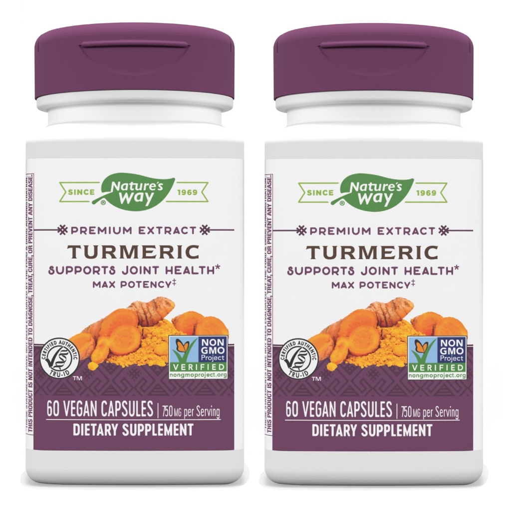 Nature's Way Kurkuma Max Potency Premium Extract - Kurkuma supplement voor gezamenlijke ondersteuning* - met Kurkuma Extract - voor mannen en vrouwen - Glutenvrij - 60 Vegan Capsules (verpakking van 2)