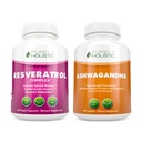 Pure Holistische Resveratrol 1450mg + Biologische Ashwagandha 1300mg & Black Pepper - Vegan Bundle - 180 + 180 Capsules - Verpakt met krachtige antioxidanten - Made in USA