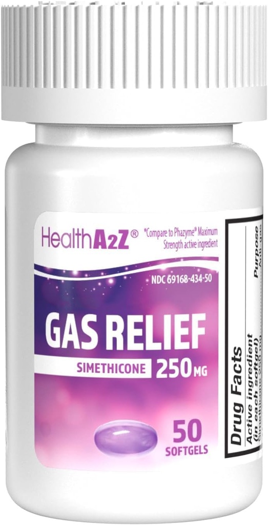 HealthA2Z® Gas Relief Simethicone 250mg | Fast Gas Relief | Relieve Symptoms Naturally (50 Softgels (Pack of 1))