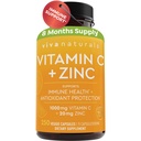 Viva Naturals Vitamine C en Zink Supplementen 1000mg - Zink 20mg (250 Veggie Capsules) - High-Potency & Vitamin C met Zink voor Immune Ondersteuning - Non-GMO, Glutenvrij (8 Maanden Levering)