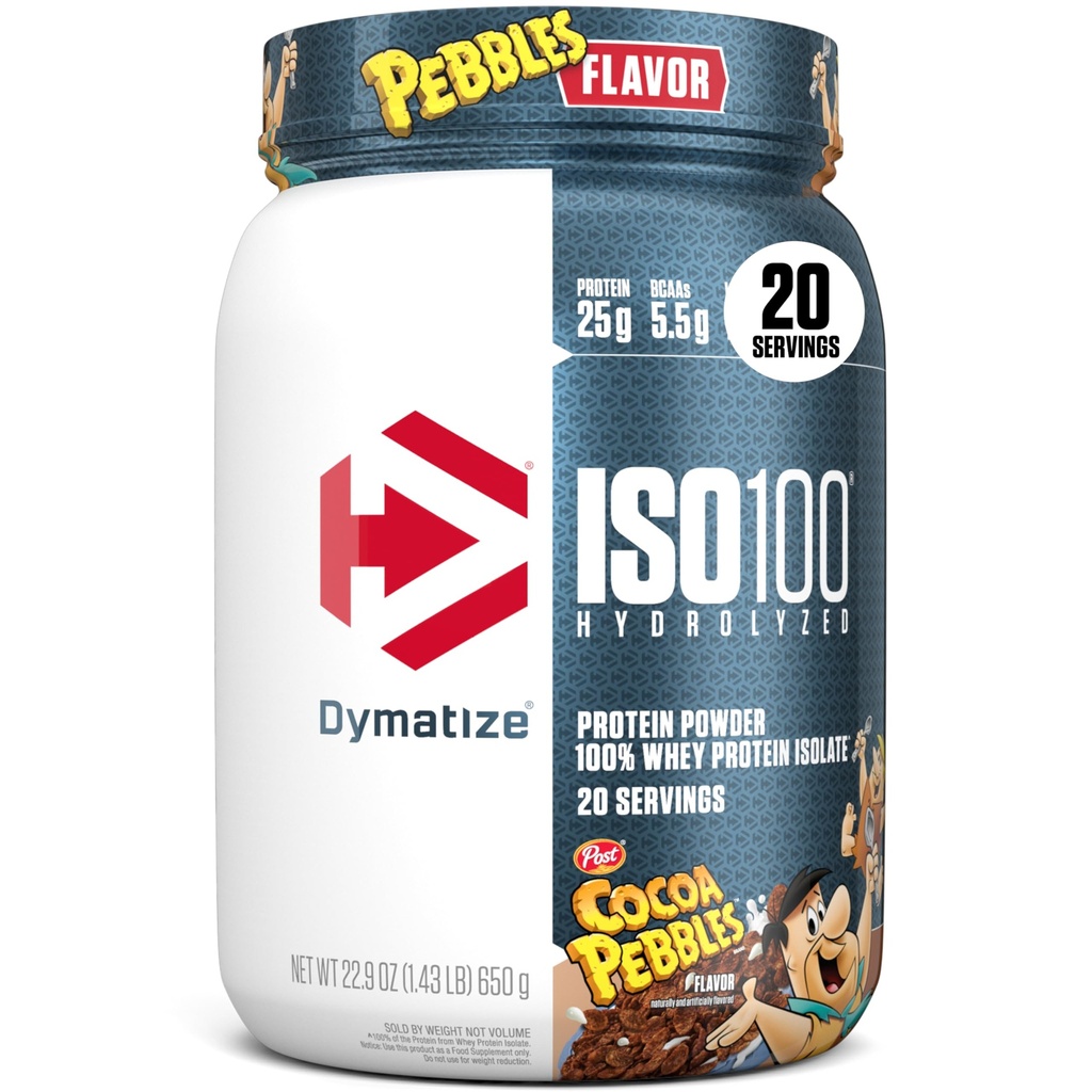 Dymatize x Cocoa Pebbles ISO100 Wei Proteïnepoeder Isolaat, 25 g eiwit, 20 porties, 5.5 g BCAA's, 120 Cal., Glutenvrij, 1 g Vet, 1 g Suiker, 2 g Kool