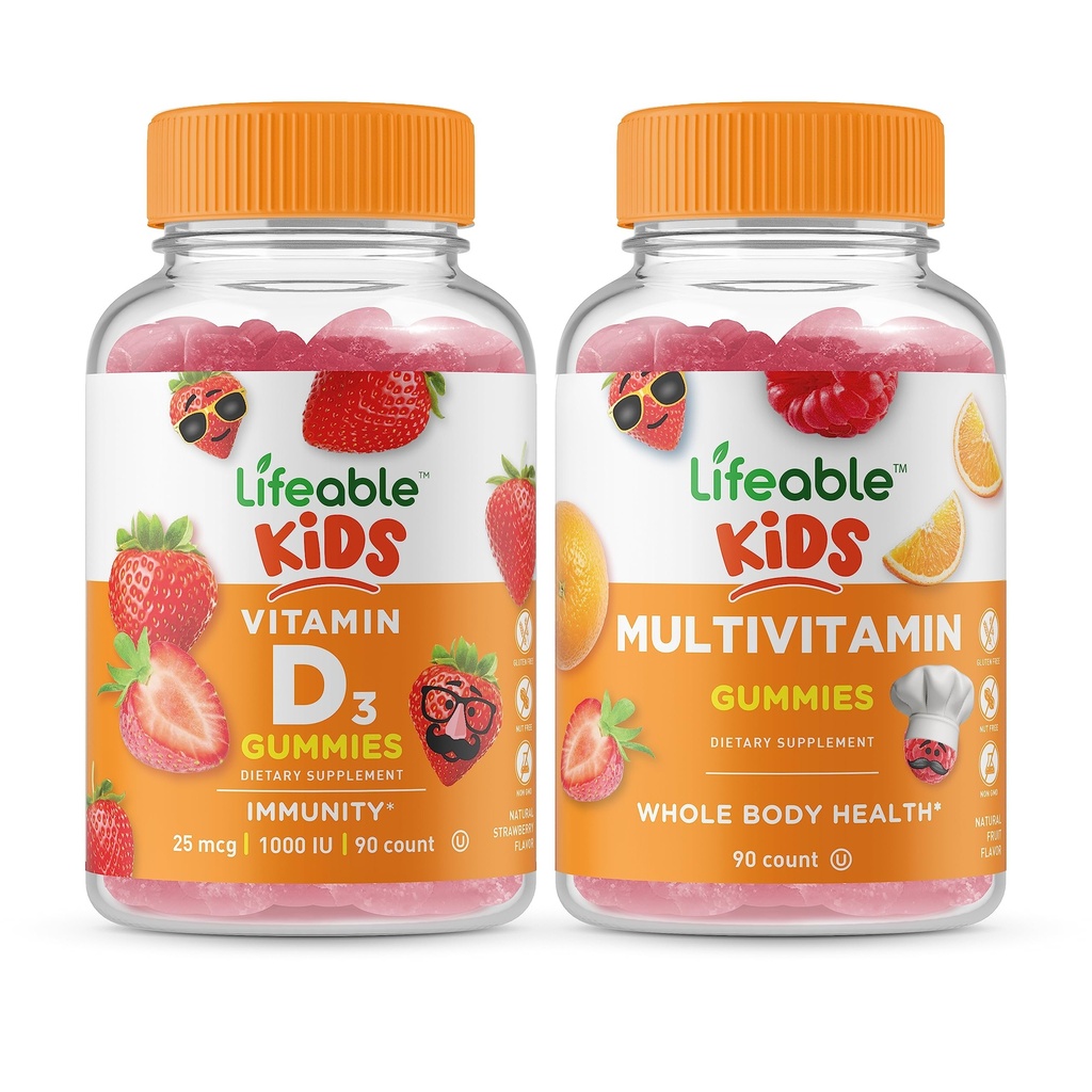 Levensvatbare vitamine D Kids + Multivitamine Kids, Gummies Bundle - Grote Proeverij, Vitamine Supplement, Glutenvrij, GGO-vrij, Kauwgom
