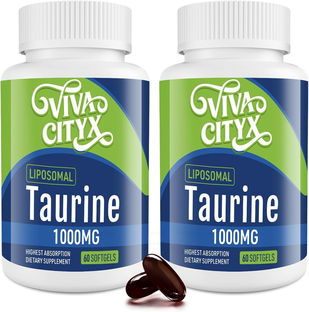 Taurine 1000mg - Liposomal Taurine Aminozuur Supplement voor hart, lever en hersenen, levensduur, oefening - hoge absorptie, veganistisch en glutenvrij (60 Softgels - 2 Pack)