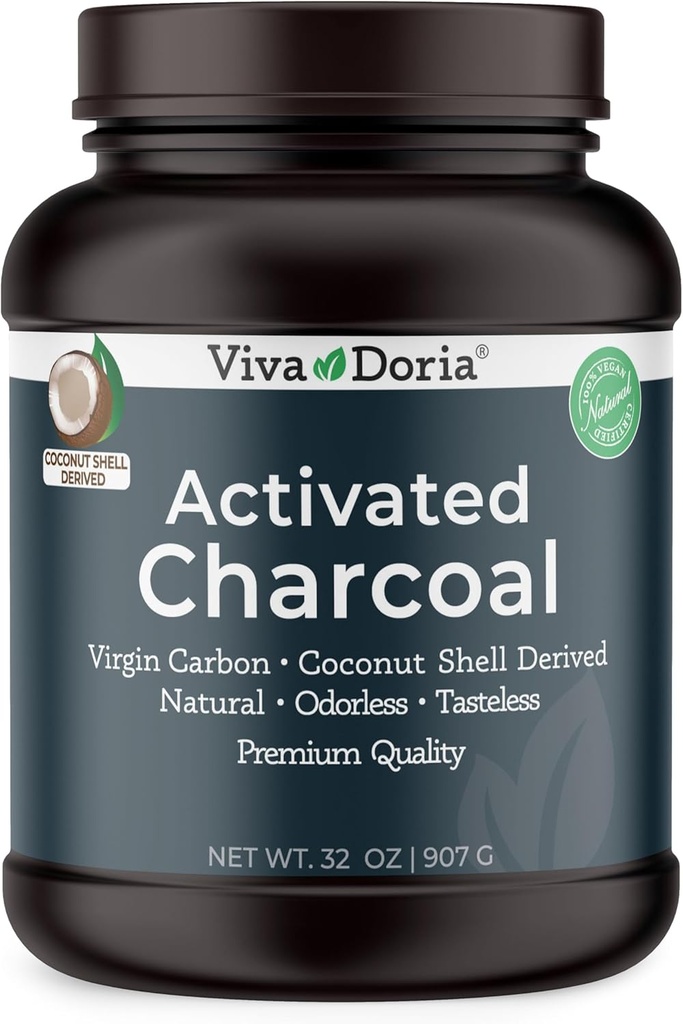 Viva Doria Virgin geactiveerd Charcoal Powder, Coconut Shell Afgeleid, Food Grade, 32 Oz
