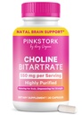 Pink Stork Choline - 550 mg Choline Bitrate van VitaCholine voor zwangere + postpartum moeders - prenatale vitamine voor foetale cognitieve gezondheid + borstmelk kwaliteit - 1 capsule dagelijks, 30 telling