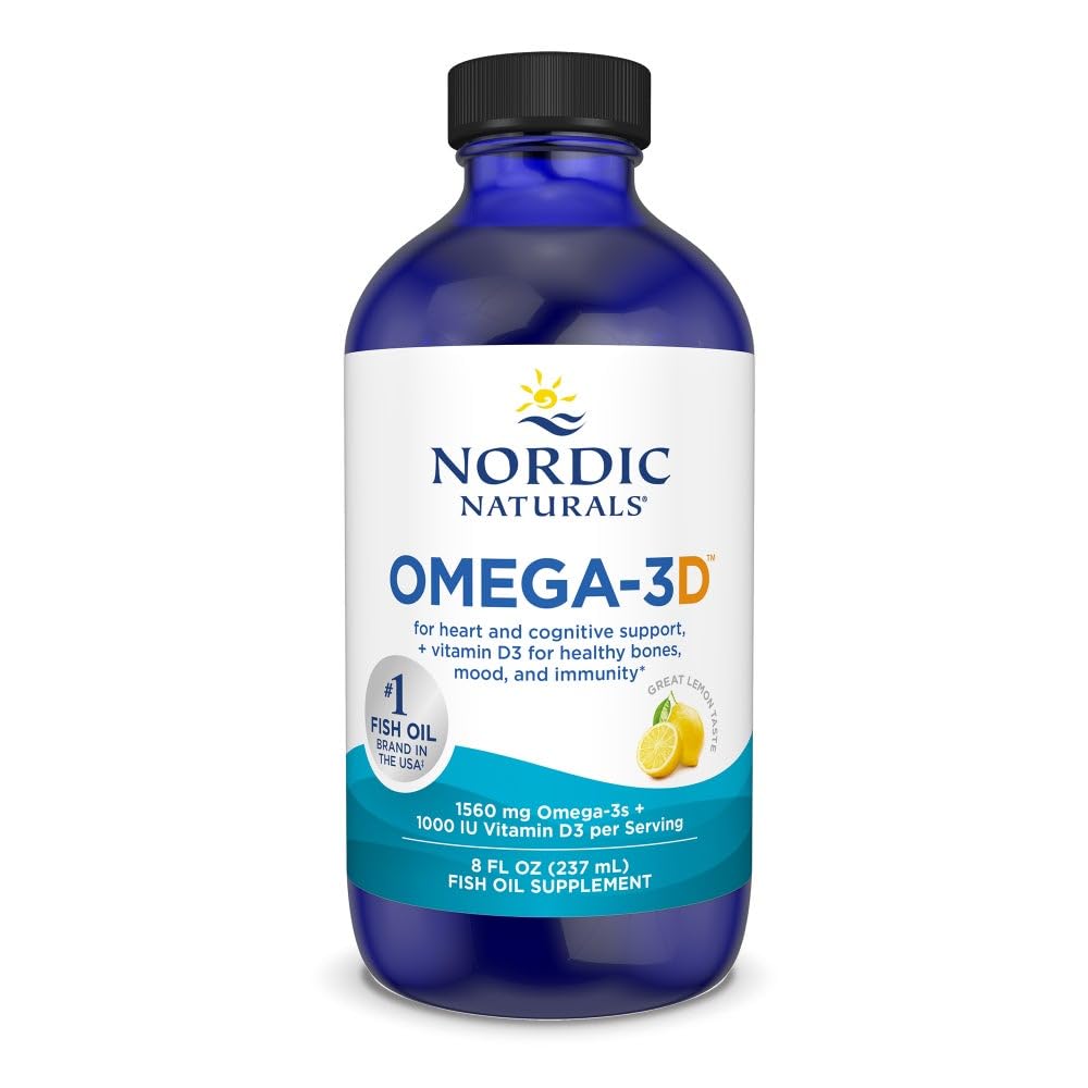 Nordic Naturals Omega-3D, Citroensmaak - 8 oz - 1560 mg Omega-3 + 1000 IE Vitamine D3 - Visolie - EPA & DHA - Immune Support, Brain & Heart Health, Healthy Bones - Non-GMO - 48 Servers