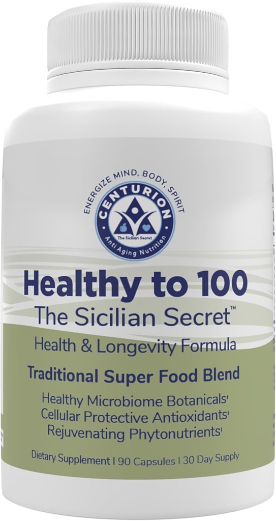 Gezond tot 100, Sicilian Secret Mediterranean Diet, Superfood, Ondersteunt gezonde levensstijl, (met Resveratrol, Rosemary, Grape Seed Extract, Bergamot Extract) Boost Immunity, 90 Capsules, 30 Servings