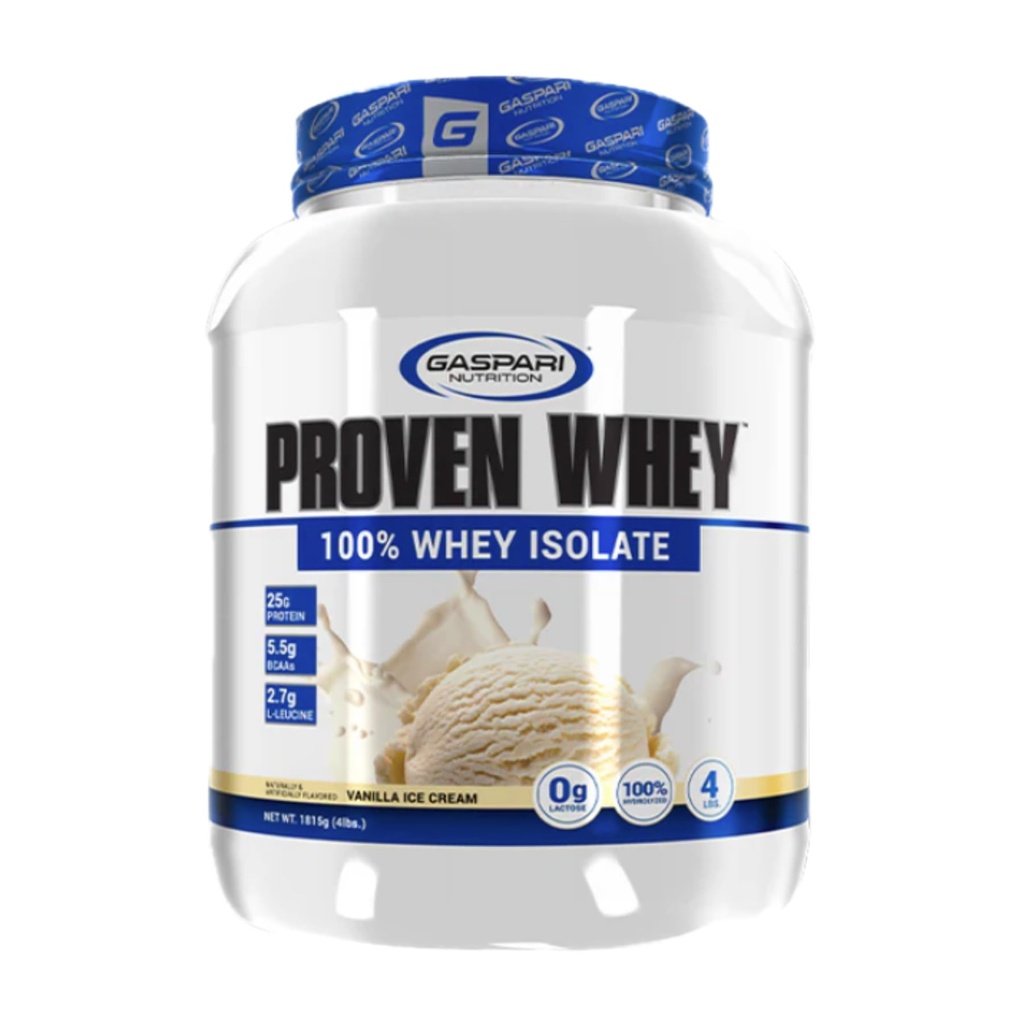 Gaspari Nutrition Proven Wei, 100% Gehydrolyseerde Wei Isolaat, Hoog Proteïne, Lactosevrij, Lage Koolhydraat en Lage Suiker (4lb, Vanille Ice Cream)