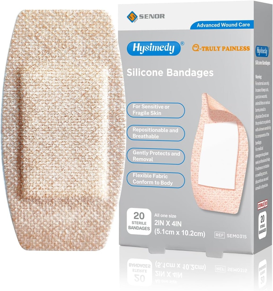 Siliconen lijm Bandages Grote maten voor gevoelige Fragile Huid 2"x4" 20 Tel Flexibele Stof Latex Gratis Hypoallergene Ademende XL Bandages voor Kleefstof Allergie Wonden