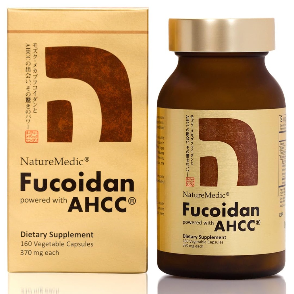 Fucoïdan Aangedreven met AHCC® Bruin Zeewier Immuniteitssupplement met hoge zuiverheid Biologische Mekabu Mozuku Agaricus 1 Fles - 160 Plantaardige Capsules Made in Japan
