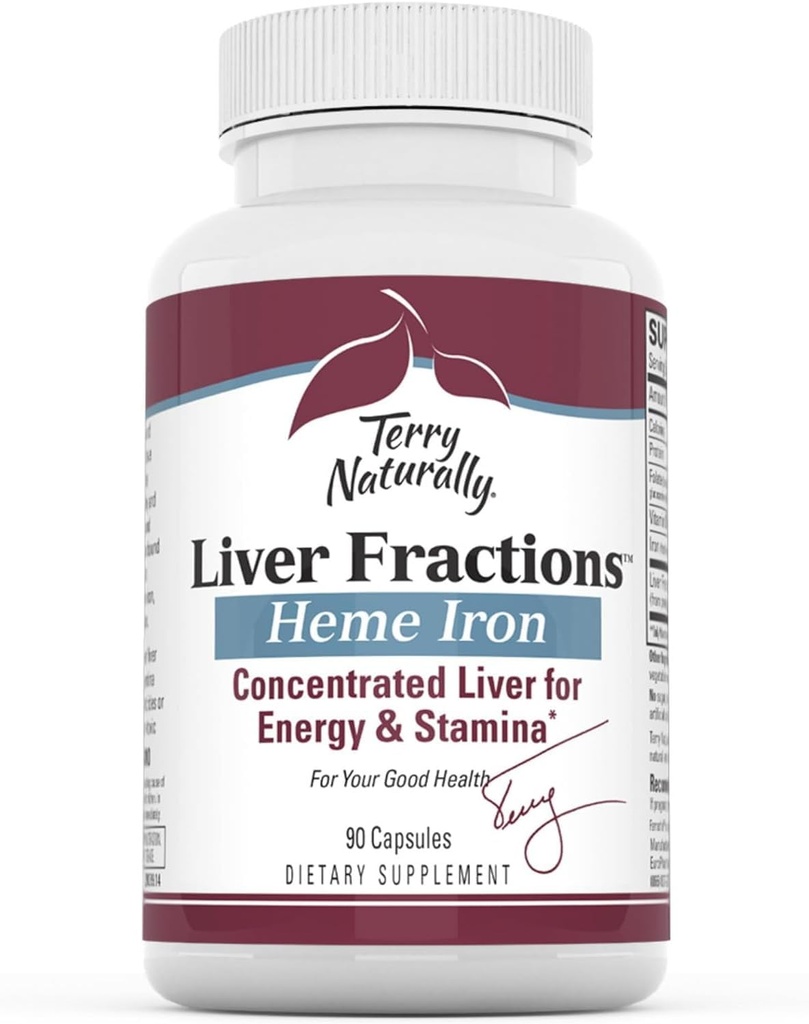 Terry Natuurlijk Lever Fractions - Endurance & Energy Ondersteuning met zacht ijzer - Dieetsupplement Ondersteunt gezonde rode bloedcel vorming - IJzer Supplement voor levergezondheid - 90 capsules