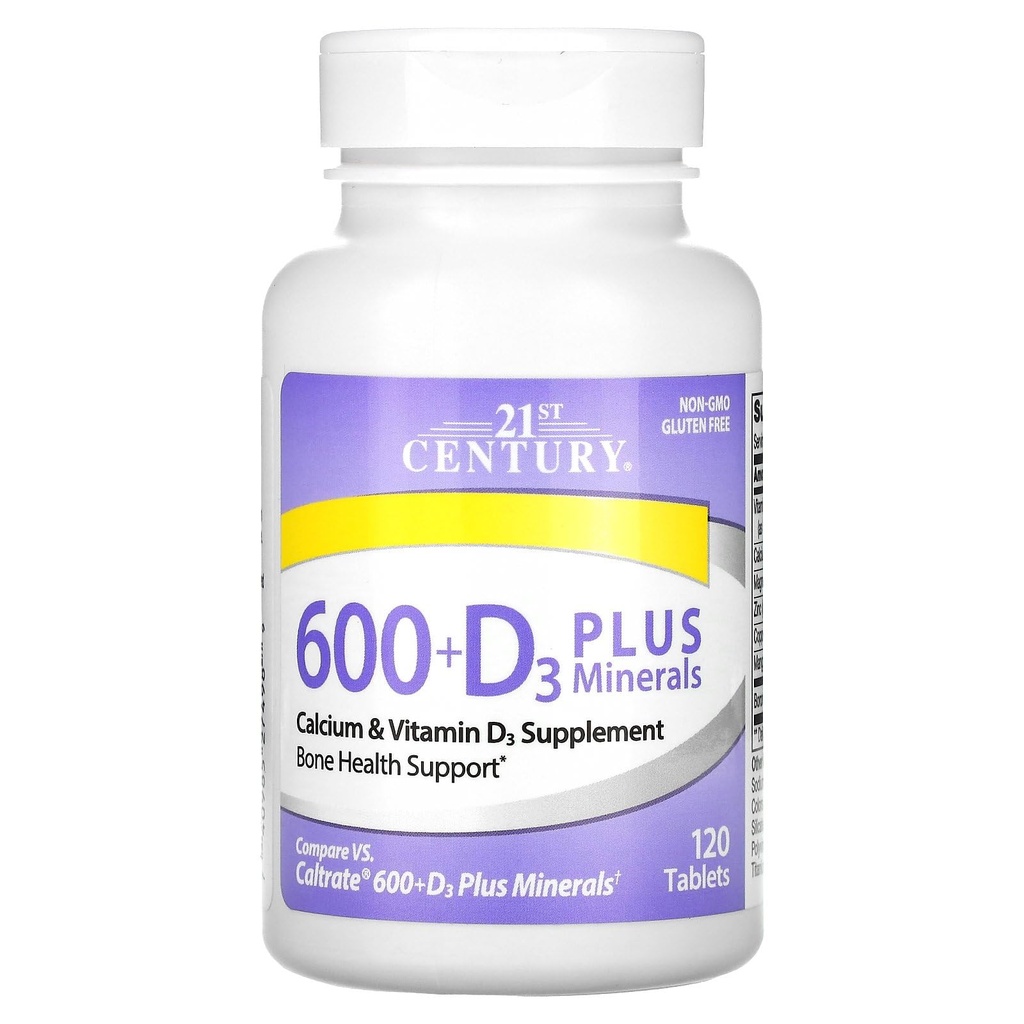 21e eeuw Calcium 600 Plus D Plus Minerals Caplets, 120Count (27498)