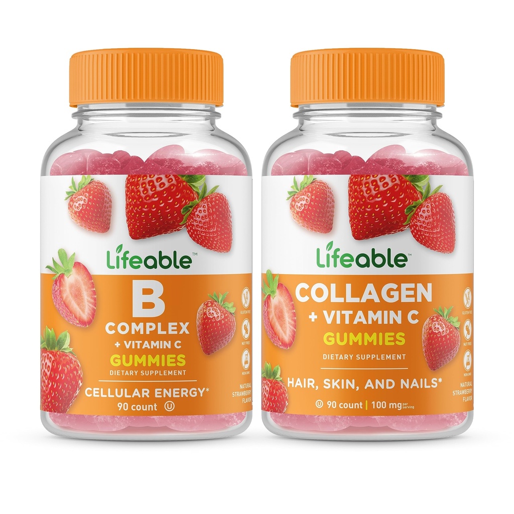 Lifeable B Complex + Collageen & Vitamine C, Gummies Bundle - Grote Proeverij, Vitamine Supplement, Glutenvrij, GGO-vrij, Kauwgom