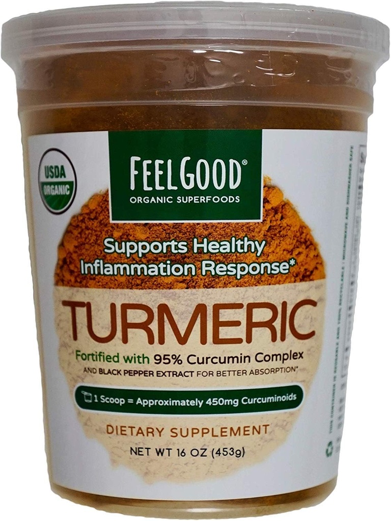 Feel Good Organic Kurkuma w Curcumin Powder, 16 Ounces