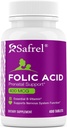 Safrel Folic Acid 400 mcg - Vitamine B9-400 tabletten, essentiële prenatale en postnatale vitamine voor foetale ontwikkeling, rode bloedcelproductie, cel- en neurale ontwikkeling, niet-GMO, veganistisch
