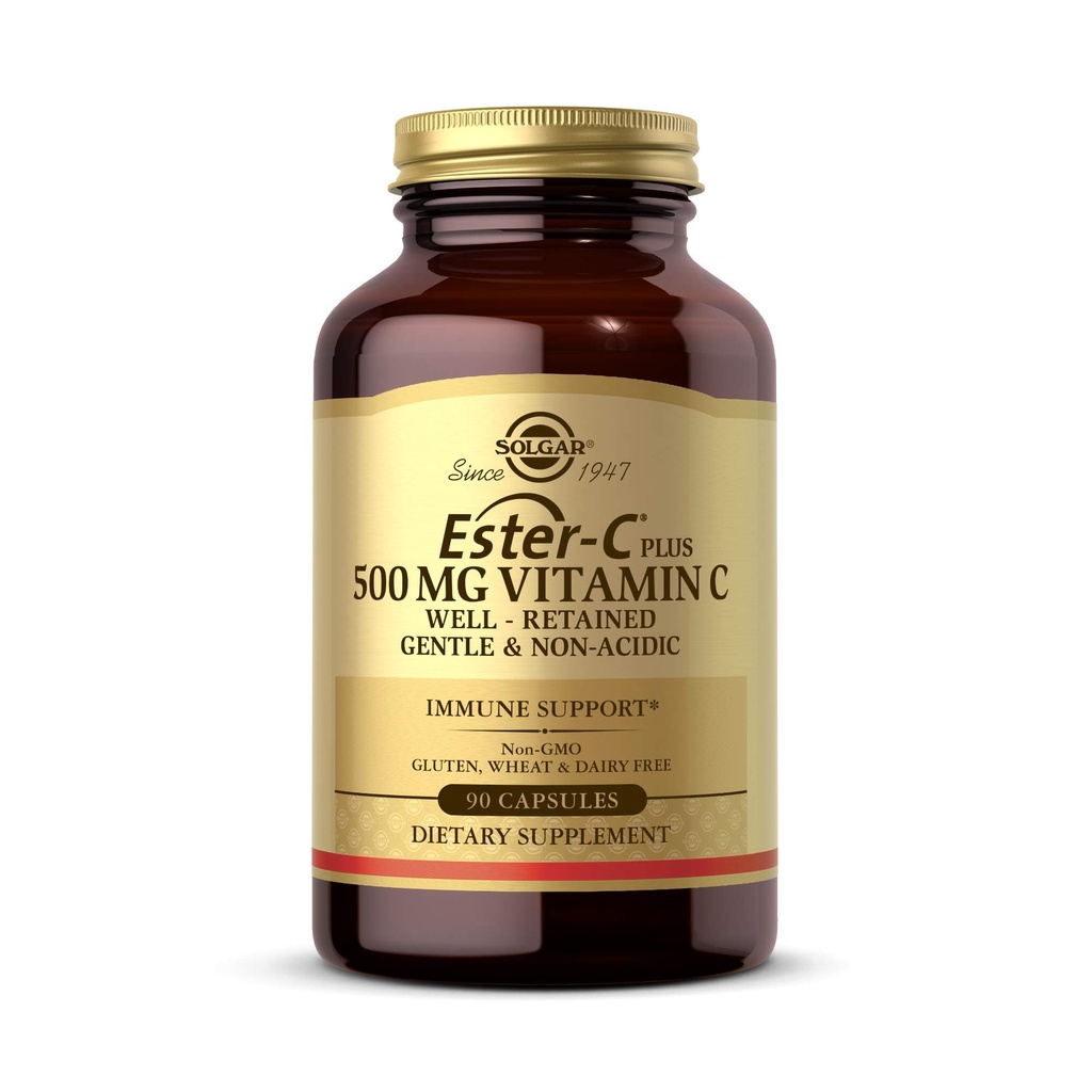 Solgar Ester-C Plus 500 mg vitamine C met Citrus Bioflavonoïden - 90 capsules - Zacht & niet zuur, goed bewaard - 24-uurs Immuunondersteuning - Non-GMO, Glutenvrij - 90 porties
