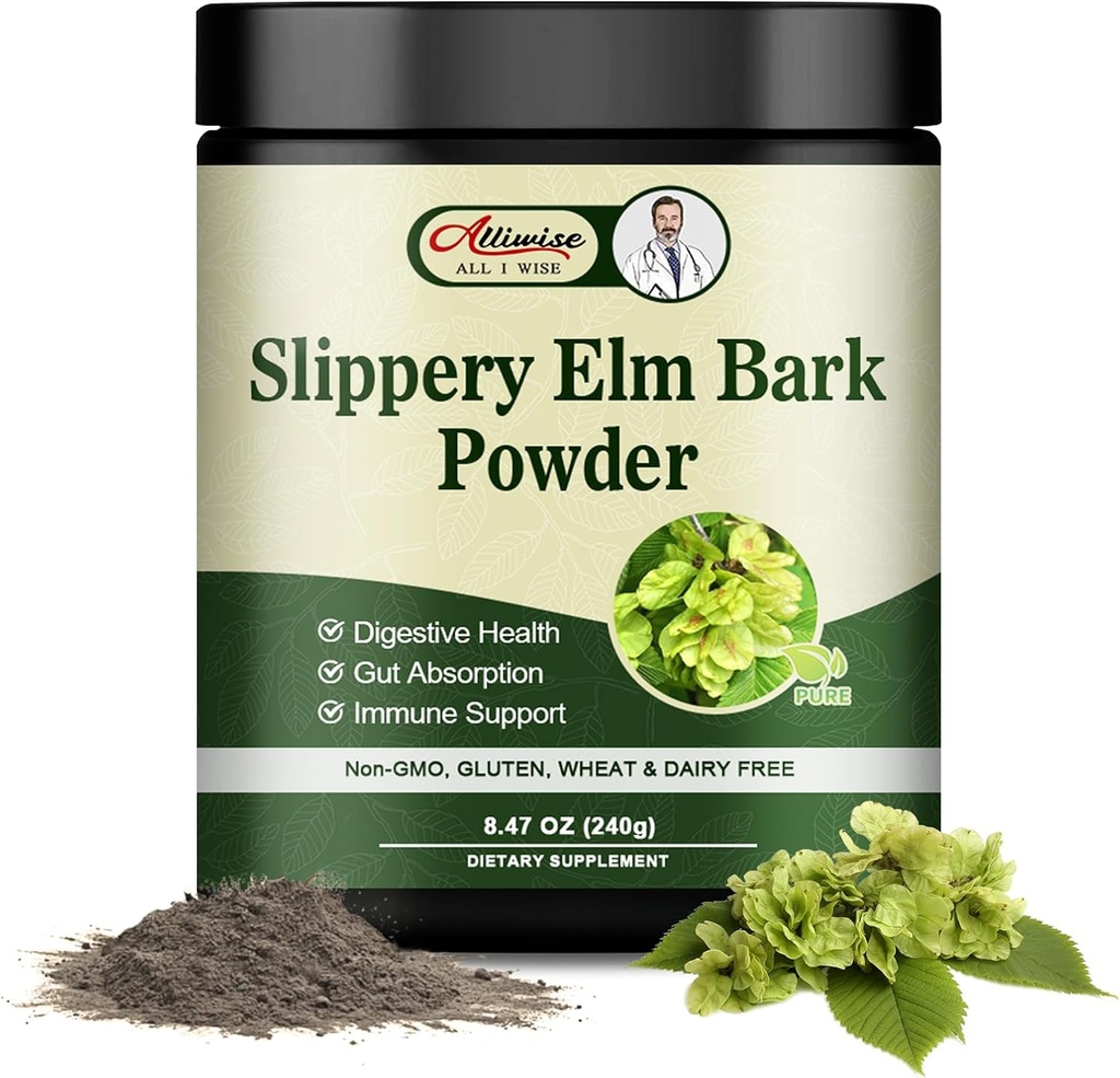 Slippery Elm Poudre d'écorce 240g,Pure Slippery Elm Poudre supplément naturel à base de plantes soutient le mucous intestinal, aide à apaiser la gorge et la toux, non-OGM, sans gluten, végétalien amical
