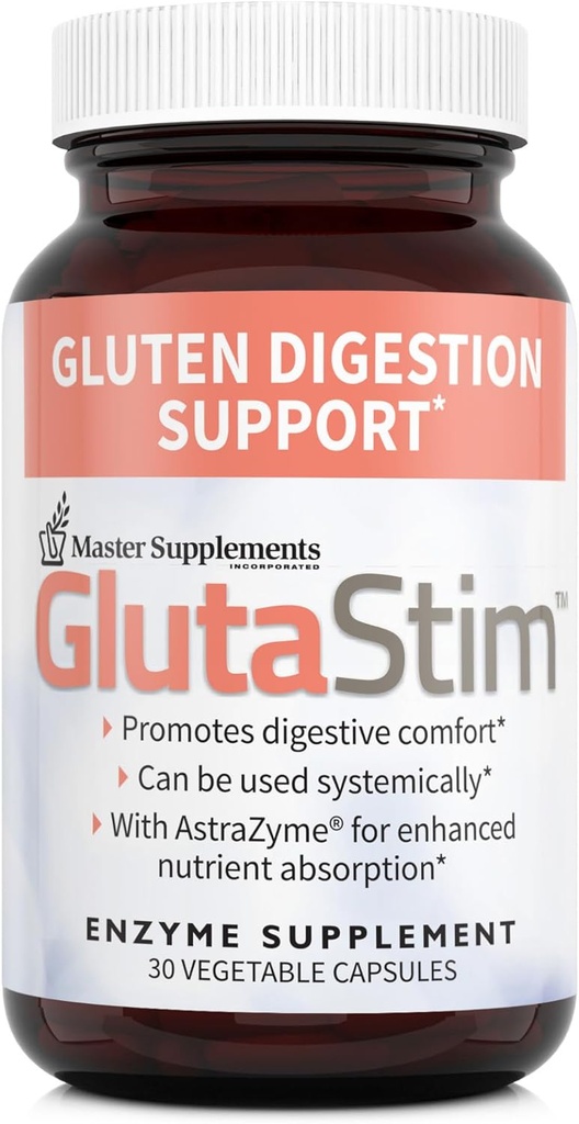 Master Supplementen GlutaStim - 30 plantaardige capsules - Glutendigestie Ondersteuning - Biedt spijsverteringsondersteuning + Gas & Bloating Relief - Veganistisch, Glutenvrij - 30 porties