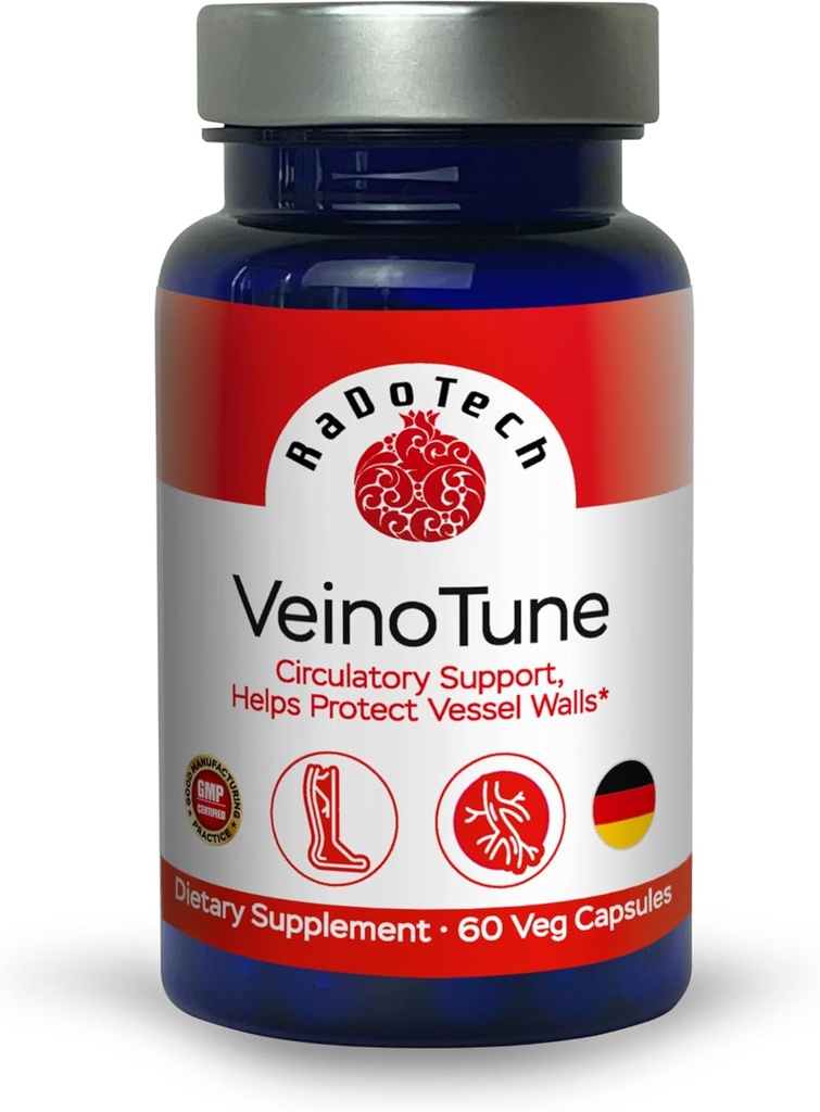 VeinoTune Traitement des veines de varice pour les jambes, réduit l'enflure, Châtaigne de cheval 300 mg, 60 capsules à base végétale, 60 jours d'approvisionnement, BPF