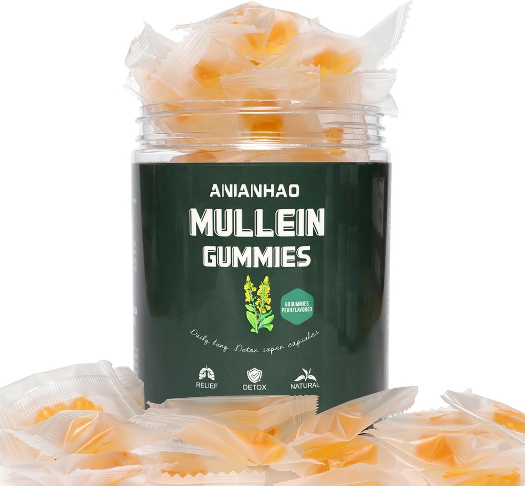 Mullein Gummies - Mullein Leaf Extract voor Lungs - 2000mg Mullein - Lung Cleanse Supplement - Alternatief voor Mullein Drops, Capsules - Mucus Remover & Mucus Relief (1Battle)