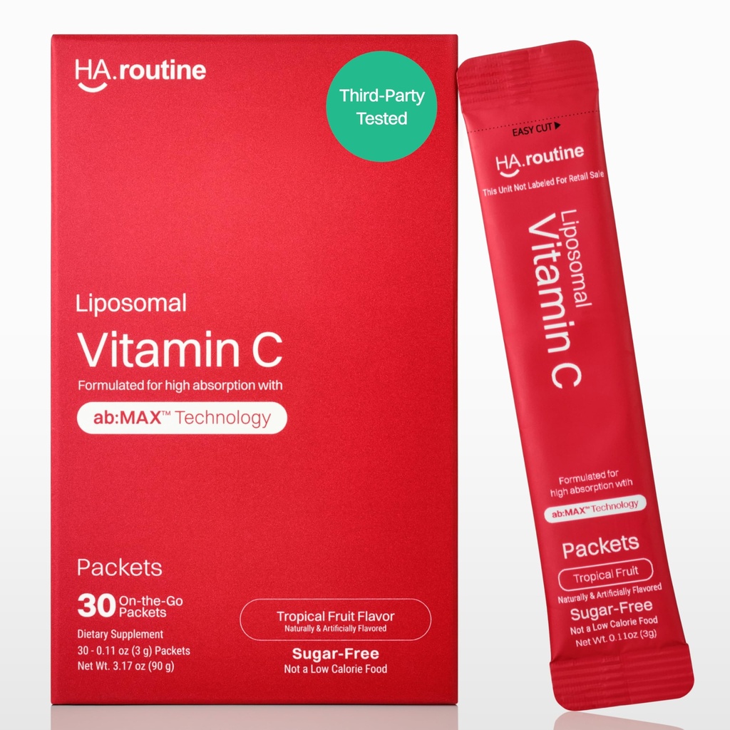 Liposomale vitamine C poeder, suikervrije smaakpakketten voor volwassenen, 500mg On-The-go Immune Support Supplement, Krachtige Antioxidant, Energie Booster- 30x Packets, Tropische Fruit smaak