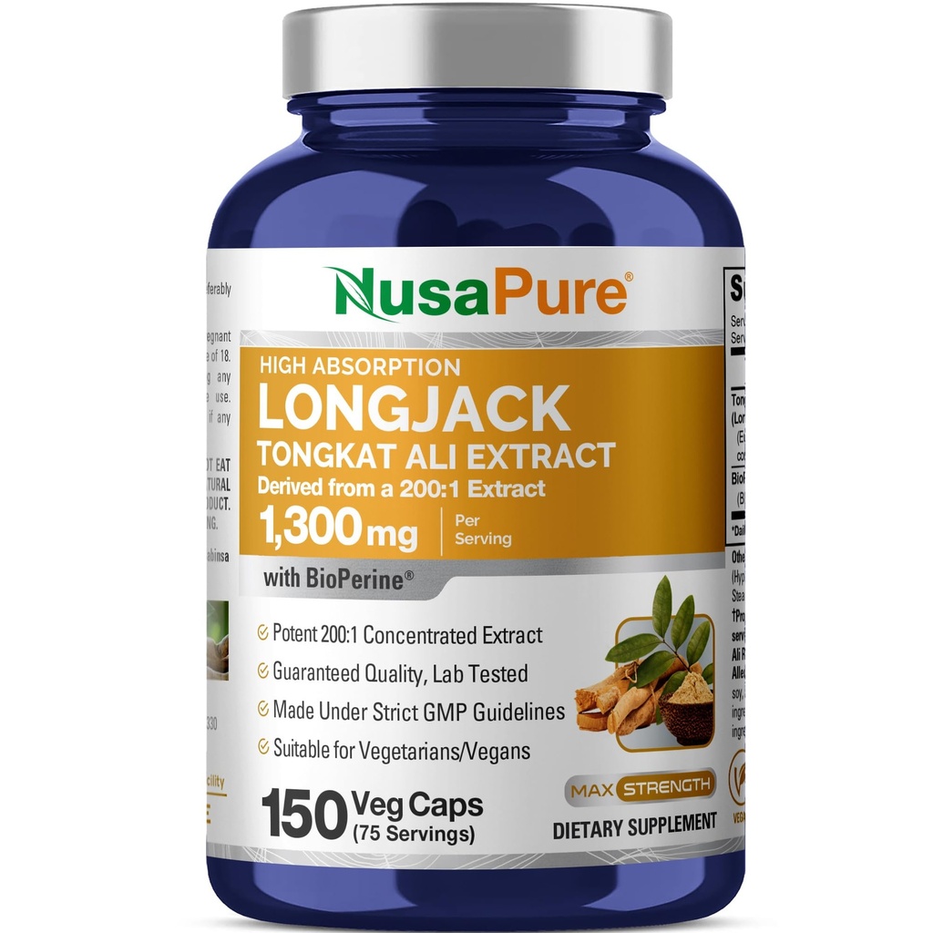 NusaPure Longjack Tongkat Ali 260.000mg 150 Veggie Caps (Non-GMO, Glutenvrij) Bioperine