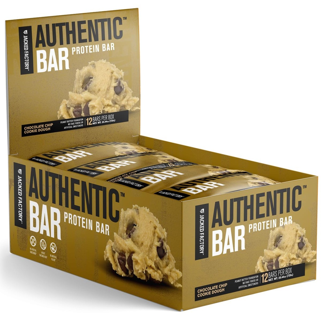 Authentic Bar Chocolate Chip Cookie Deeg Proteïne Bars - Maaltijd Vervanging Proteïne Snack Bars w/15g Wei Proteïne Isolaat, Peanut Butter Foundation, gezonde vetten, natuurlijk zoet - 12 Pack