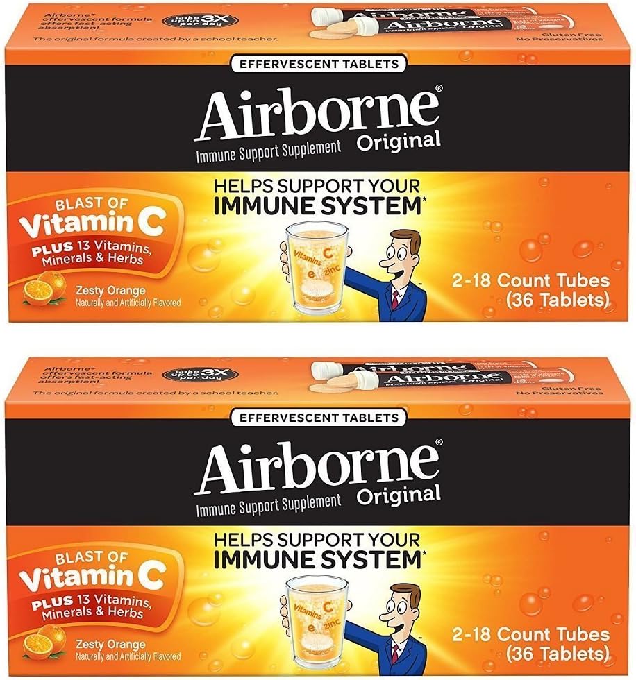 Comprimés effervescents d'orange zeste aéroportés Vitamine C 1000mg x 36 Nombres (2 paquets)