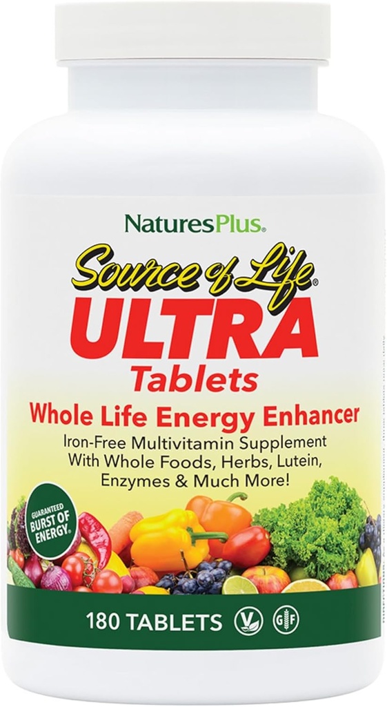 NaturesPlus Ultra Source de Vie Multivitamine sans Iron - 180 Comprimés - Soutient la santé immunitaire, l'énergie et le bien-être général - avec la lutéine et la vitamine D3 - Végétarien et sans gluten - 60 portions