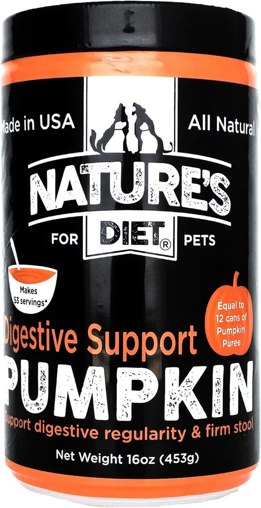 Alimentation naturelle Poudre de citrouille séchée pour animaux de compagnie Soutien digestif Fibre naturelle pour tabouret ferme, régularité (16 oz = 53 portions)