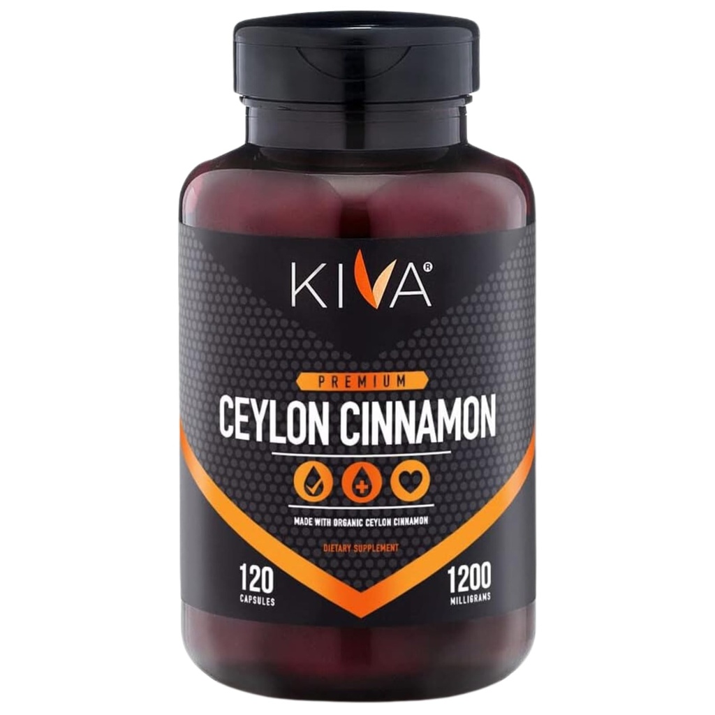 Kiva Premium Ceylon Cinnamon Poeder Capsules (120 Veggie Capsules), Pure Ceylon Cinnamon uit Sri Lanka, Vegan, Non-GMO, Glutenvrij